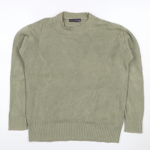 Marks & Spencer Women Green S Cotton Blend Argyle Knit Pullover Jumper