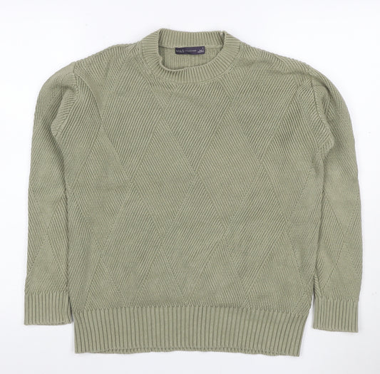 Marks & Spencer Women Green S Cotton Blend Argyle Knit Pullover Jumper