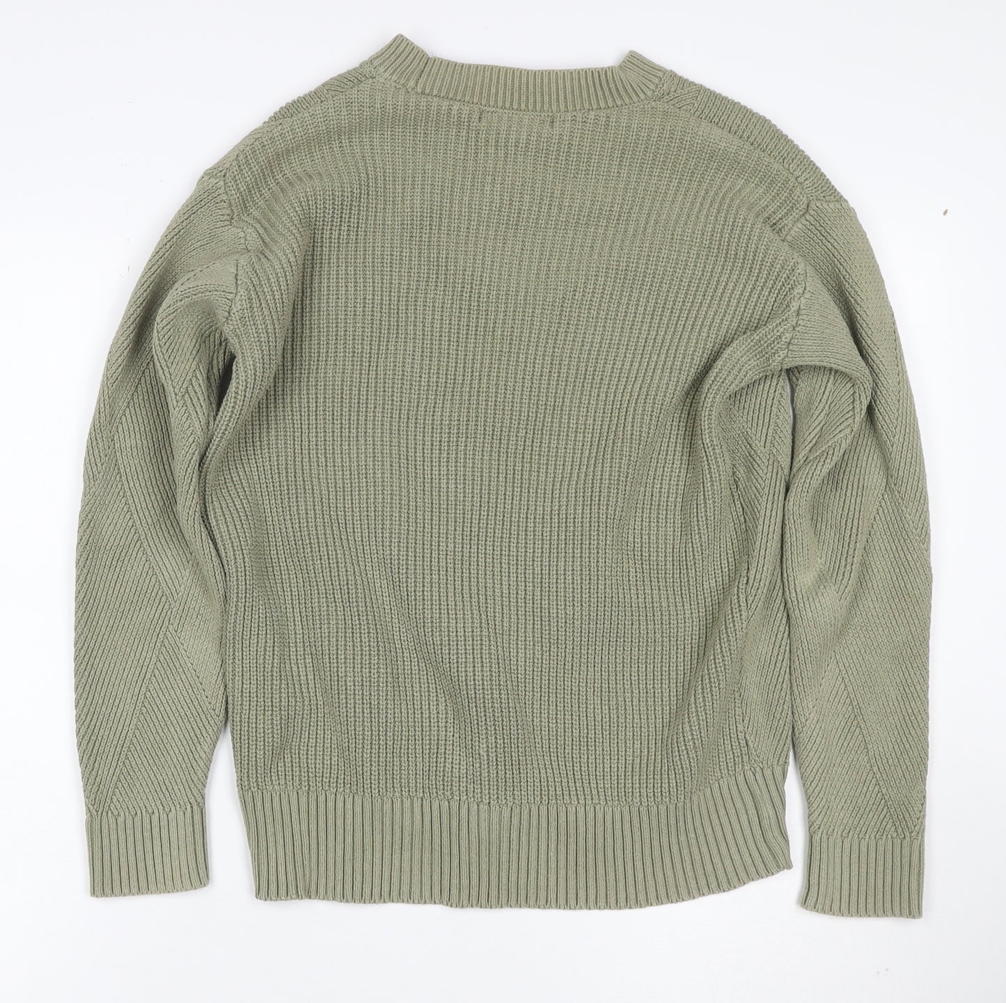 Marks & Spencer Women Green S Cotton Blend Argyle Knit Pullover Jumper