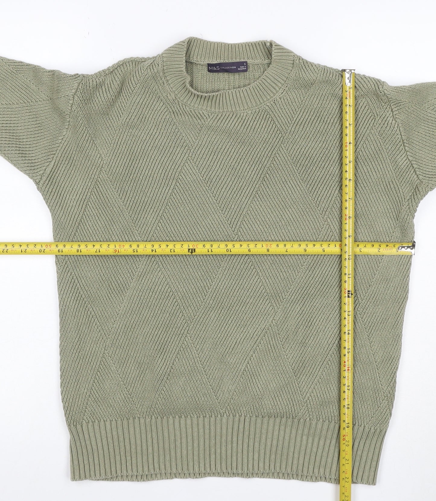 Marks & Spencer Women Green S Cotton Blend Argyle Knit Pullover Jumper