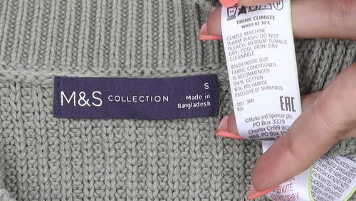 Marks & Spencer Women Green S Cotton Blend Argyle Knit Pullover Jumper