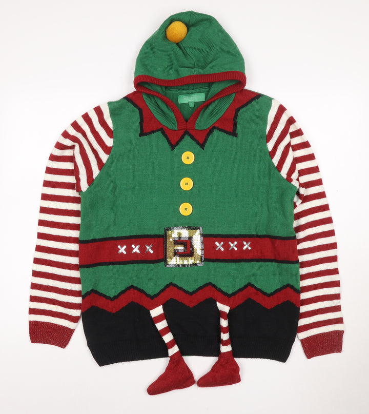 Next Women Multicoloured UK 16 Hooded Elf Christmas Henley Jumper