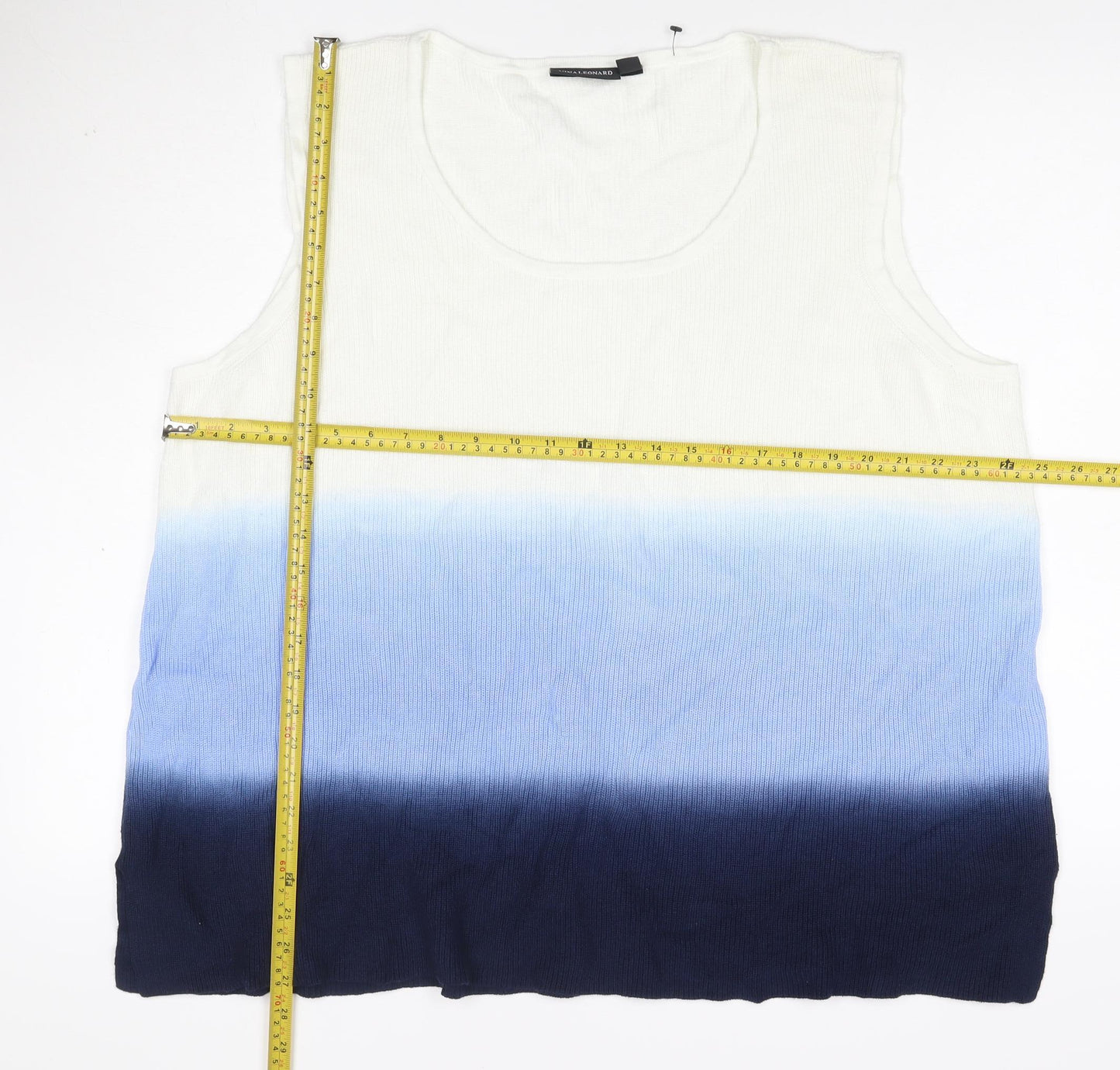 Nina Leonard Women’s Multicoloured XL Ombre Rib Knit Sleeveless Vest Jumper