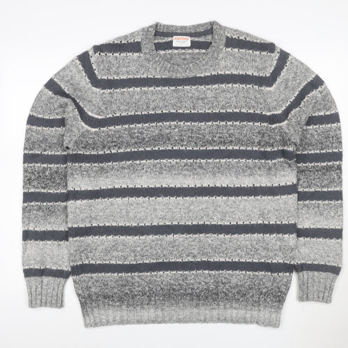 John Lewis ANYDAY Women Grey Striped Chunky Knit Crew Neck Jumper L