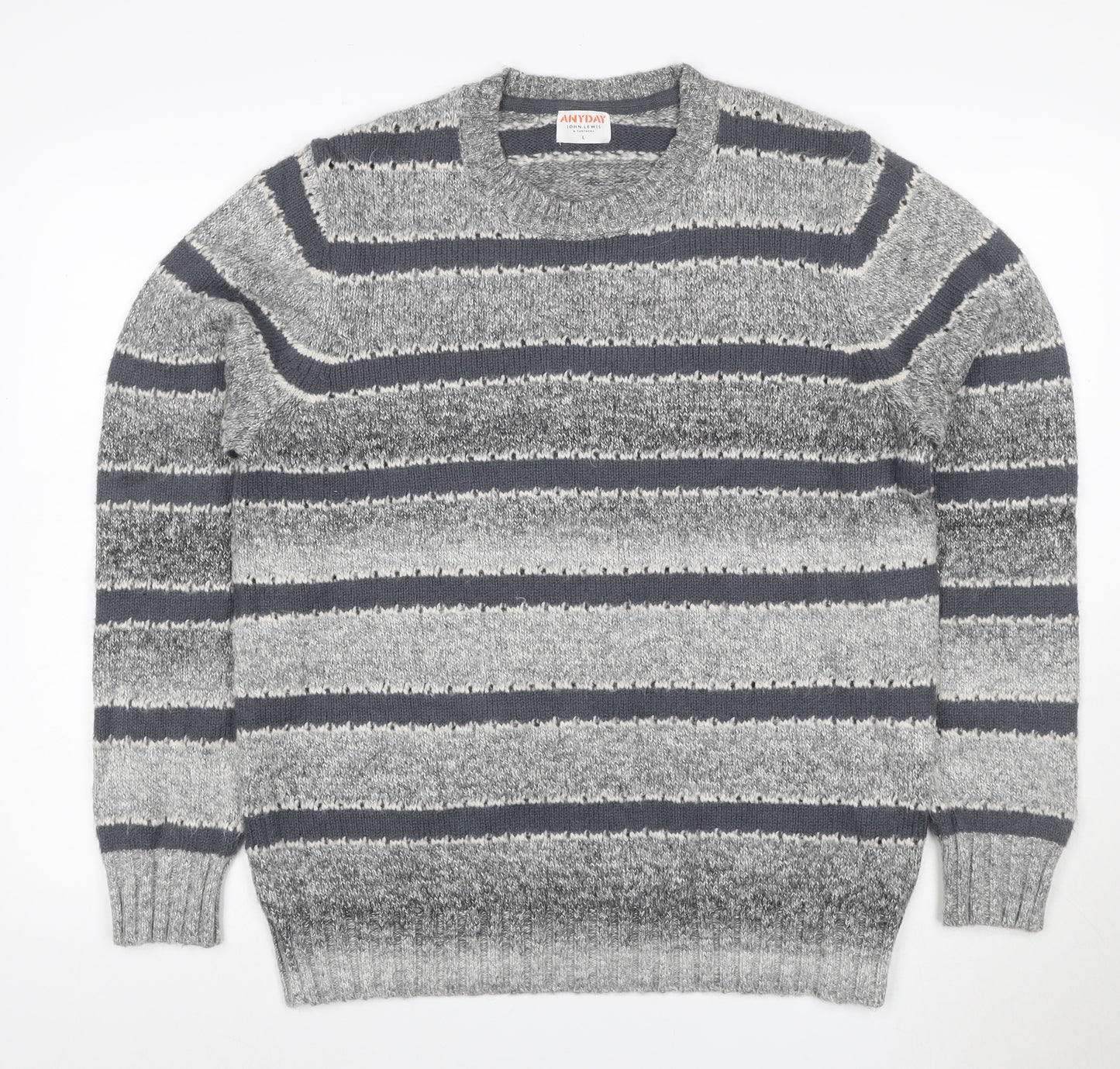 John Lewis ANYDAY Women Grey Striped Chunky Knit Crew Neck Jumper L