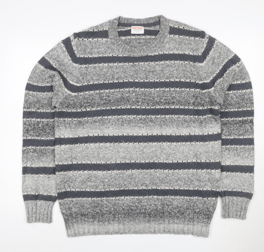 John Lewis ANYDAY Women Grey Striped Chunky Knit Crew Neck Jumper L