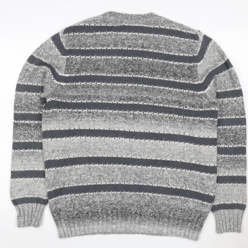 John Lewis ANYDAY Women Grey Striped Chunky Knit Crew Neck Jumper L