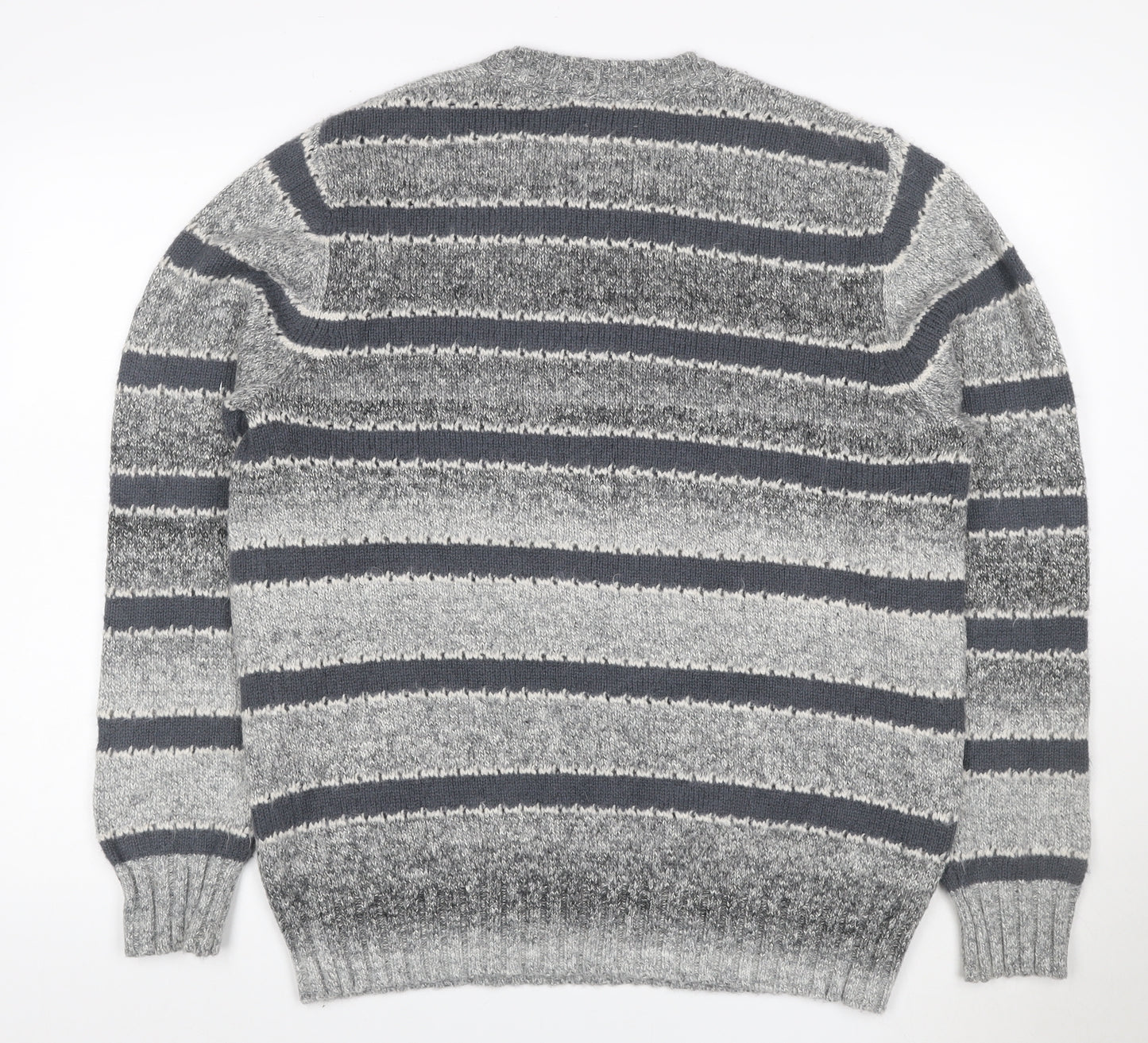 John Lewis ANYDAY Women Grey Striped Chunky Knit Crew Neck Jumper L