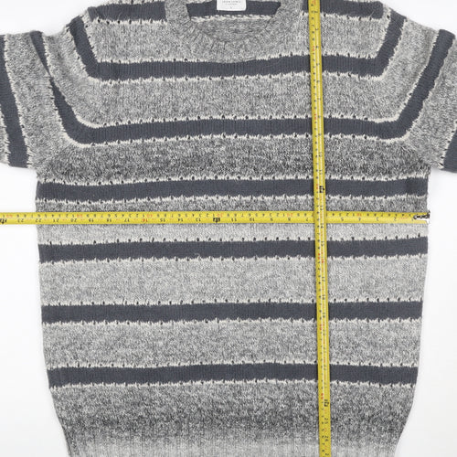 John Lewis ANYDAY Women Grey Striped Chunky Knit Crew Neck Jumper L