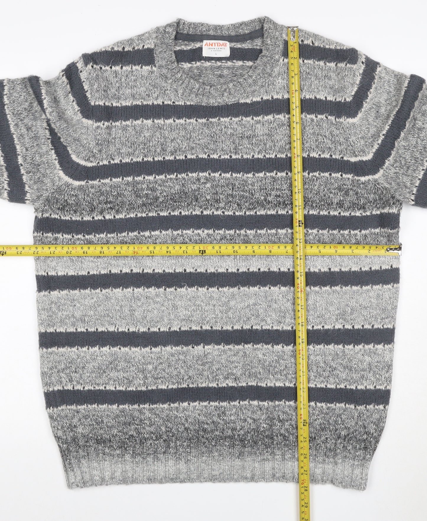 John Lewis ANYDAY Women Grey Striped Chunky Knit Crew Neck Jumper L