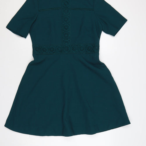 Oasis Women Green UK 14 Fit & Flare Knee Dress Lace Trim