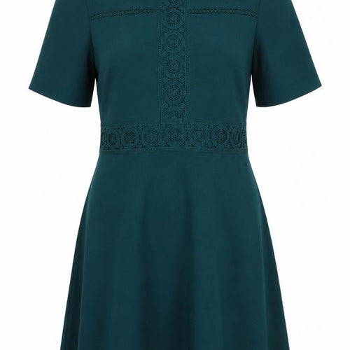 Oasis Women Green UK 14 Fit & Flare Knee Dress Lace Trim