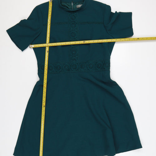 Oasis Women Green UK 14 Fit & Flare Knee Dress Lace Trim