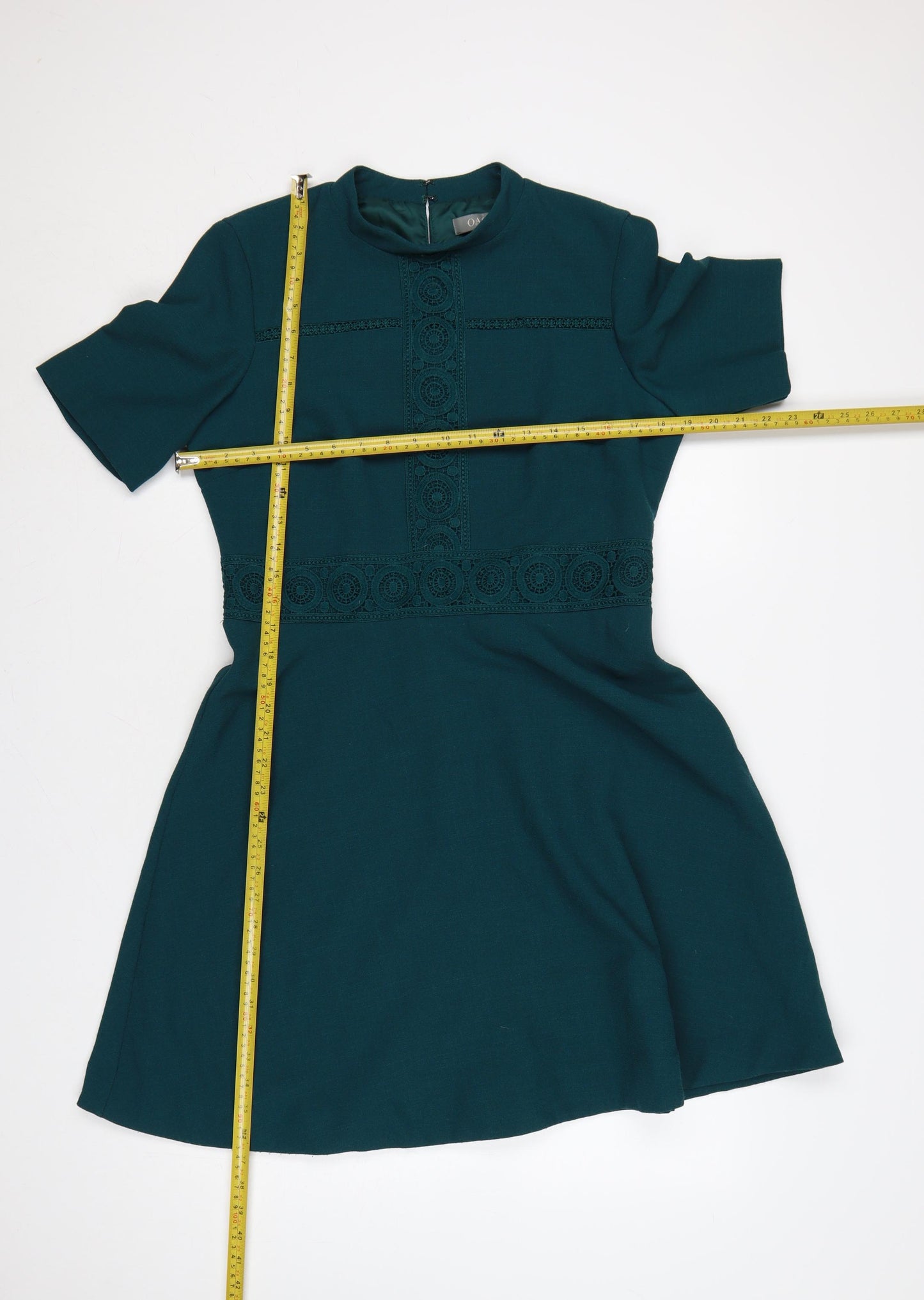Oasis Women Green UK 14 Fit & Flare Knee Dress Lace Trim