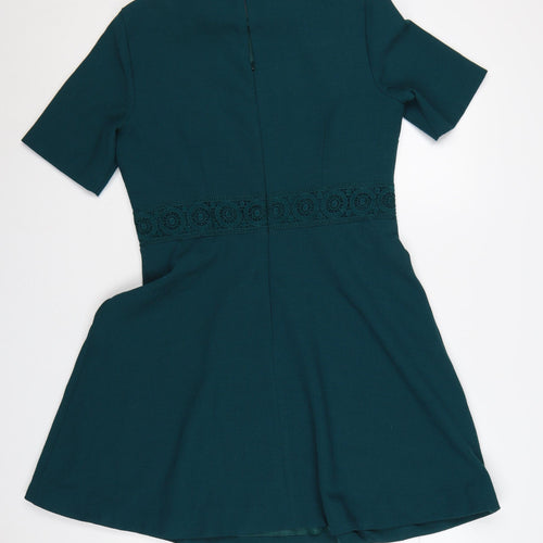 Oasis Women Green UK 14 Fit & Flare Knee Dress Lace Trim