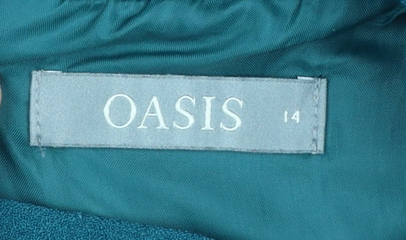 Oasis Women Green UK 14 Fit & Flare Knee Dress Lace Trim
