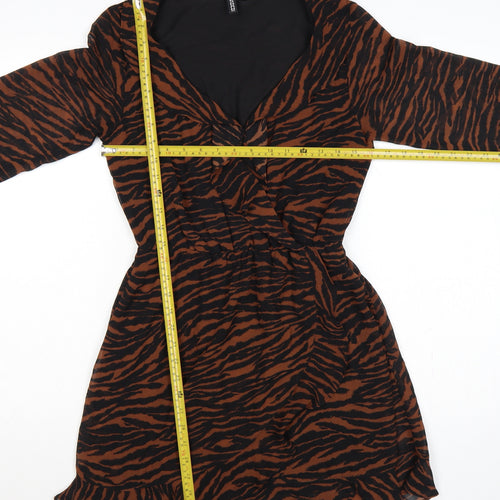 H&M Divided Women’s Brown Black Tiger Print Wrap Mini Dress UK 8