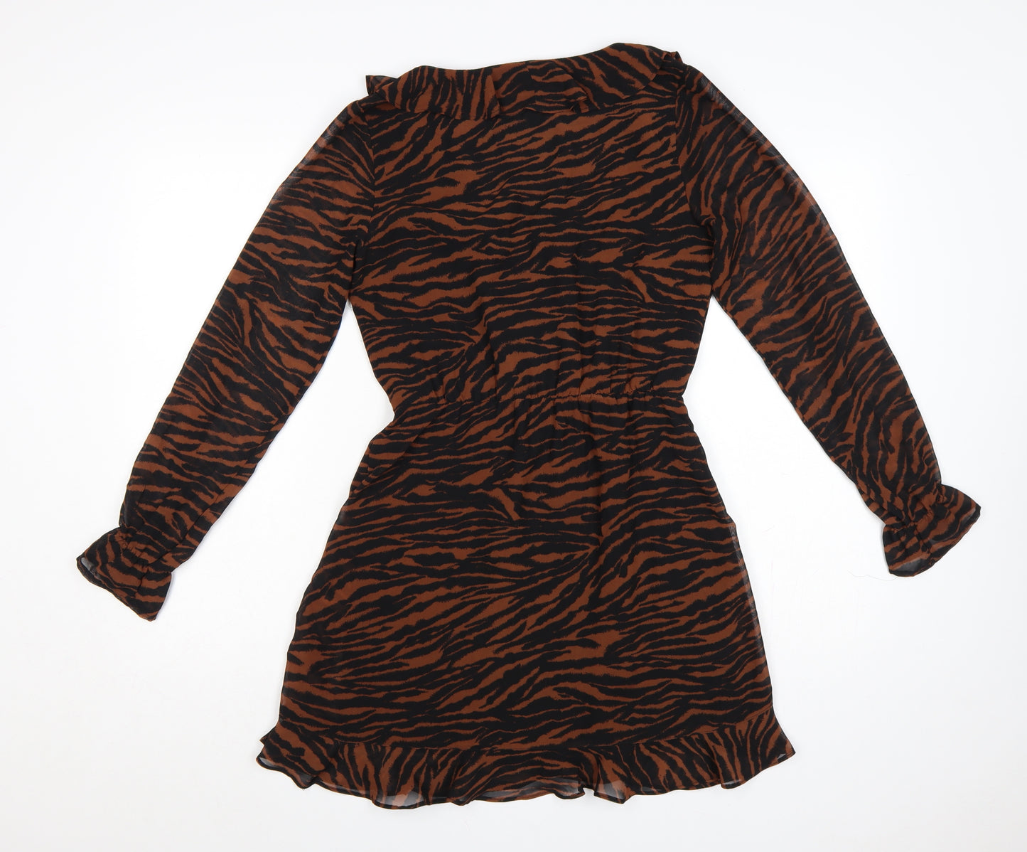 H&M Divided Women’s Brown Black Tiger Print Wrap Mini Dress UK 8