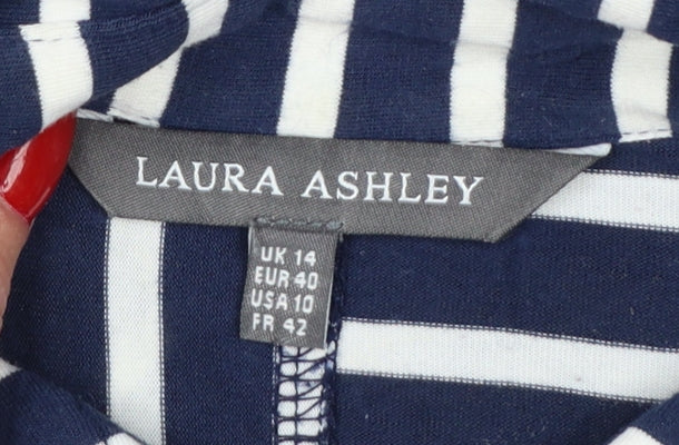 Laura Ashley Women Blue Striped UK 14 Shirt Dress Belted Sleeveless