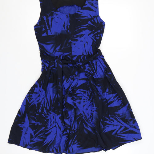 Red Herring Women’s Blue Floral Fit & Flare Belted Dress UK 10