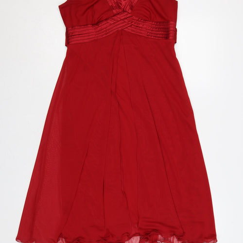 Debenhams Women Red UK 12 Petite A-Line Long Chiffon Evening Dress