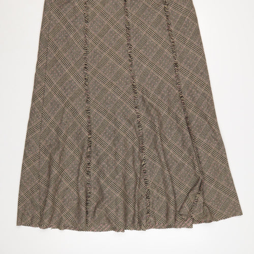 Laura Ashley Women Grey Check A-Line Long Tweed Fringe Skirt UK 20
