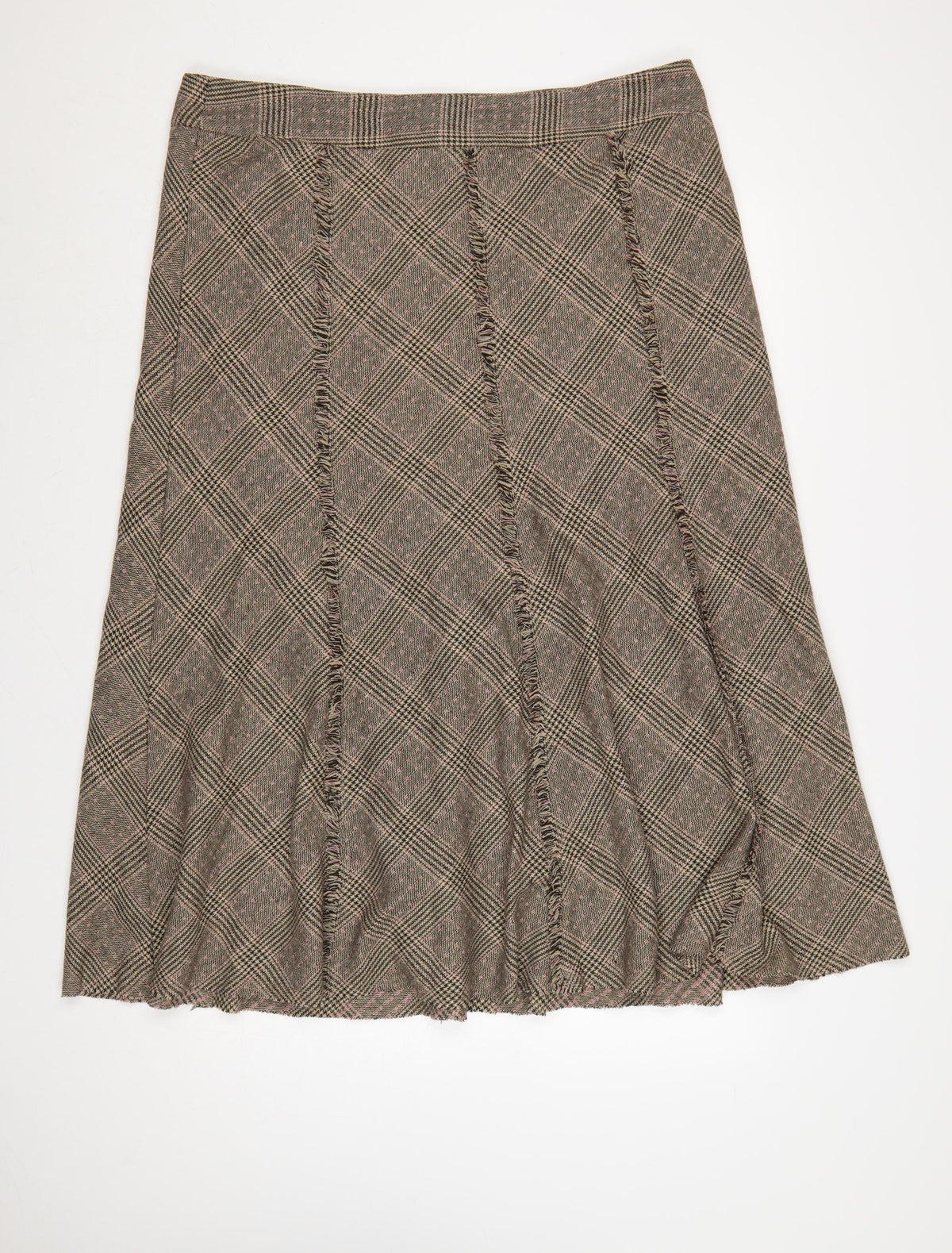 Laura Ashley Women Grey Check A-Line Long Tweed Fringe Skirt UK 20