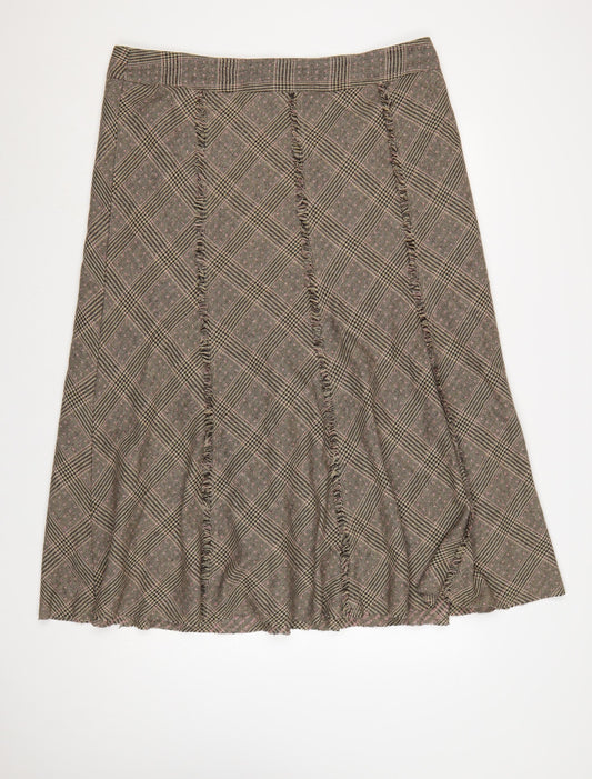 Laura Ashley Women Grey Check A-Line Long Tweed Fringe Skirt UK 20