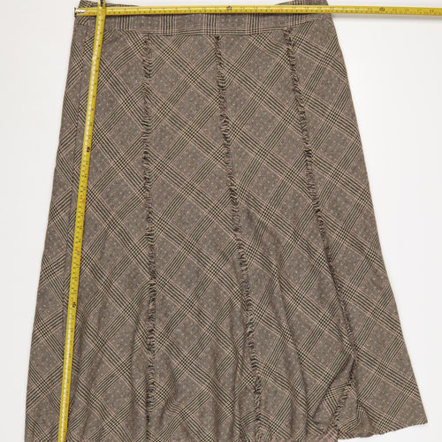 Laura Ashley Women Grey Check A-Line Long Tweed Fringe Skirt UK 20