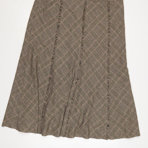 Laura Ashley Women Grey Check A-Line Long Tweed Fringe Skirt UK 20