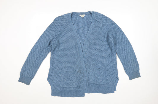 Fat Face Women Blue UK 12 Open Knit V-Neck Cardigan Pockets