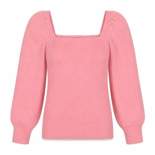F&F Women’s Pink UK 12 Square Neck Rib Knit Balloon Sleeve Jumper