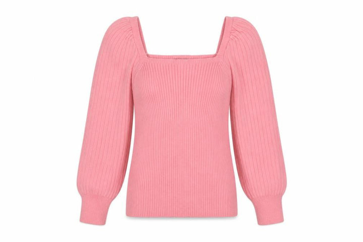 F&F Women’s Pink UK 12 Square Neck Rib Knit Balloon Sleeve Jumper