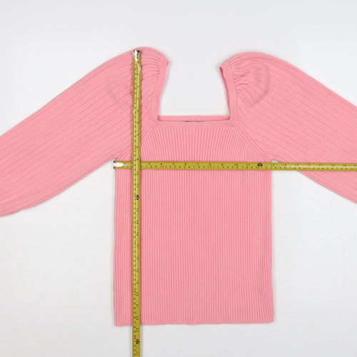 F&F Women’s Pink UK 12 Square Neck Rib Knit Balloon Sleeve Jumper
