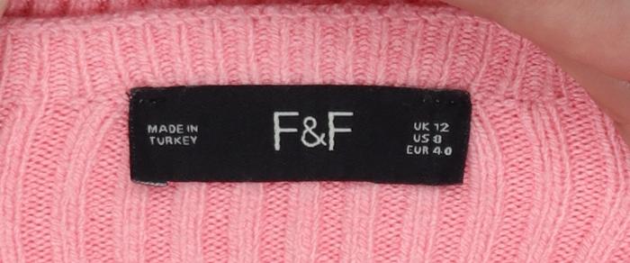 F&F Women’s Pink UK 12 Square Neck Rib Knit Balloon Sleeve Jumper