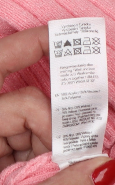 F&F Women’s Pink UK 12 Square Neck Rib Knit Balloon Sleeve Jumper