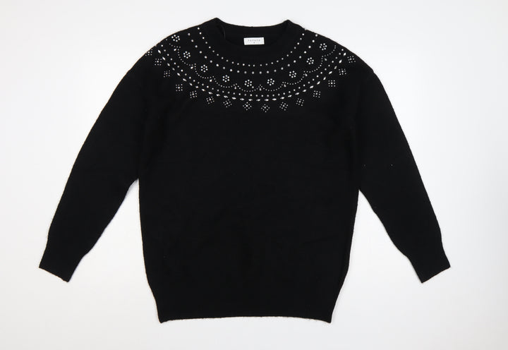 Papaya Women’s Black M Rhinestone Embellished Crew Neck Knit Jumper