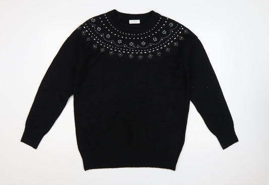 Papaya Women’s Black M Rhinestone Embellished Crew Neck Knit Jumper