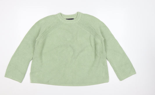 Marks and Spencer Women Green M Rib Knit Crew Neck Pullover Jumper