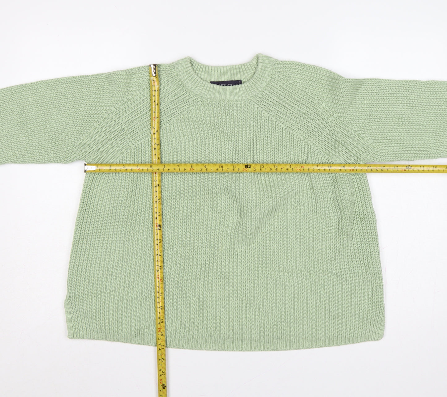 Marks and Spencer Women Green M Rib Knit Crew Neck Pullover Jumper