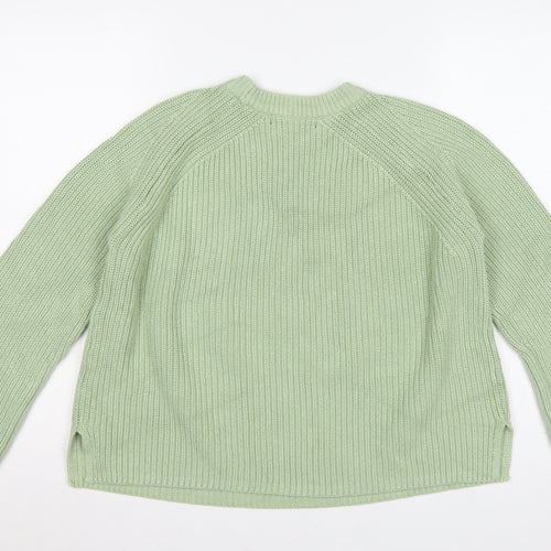 Marks and Spencer Women Green M Rib Knit Crew Neck Pullover Jumper