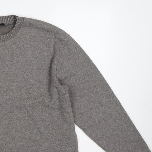 Zara Women Grey L Fine Knit Crew Neck Long Sleeve Pullover Jumper