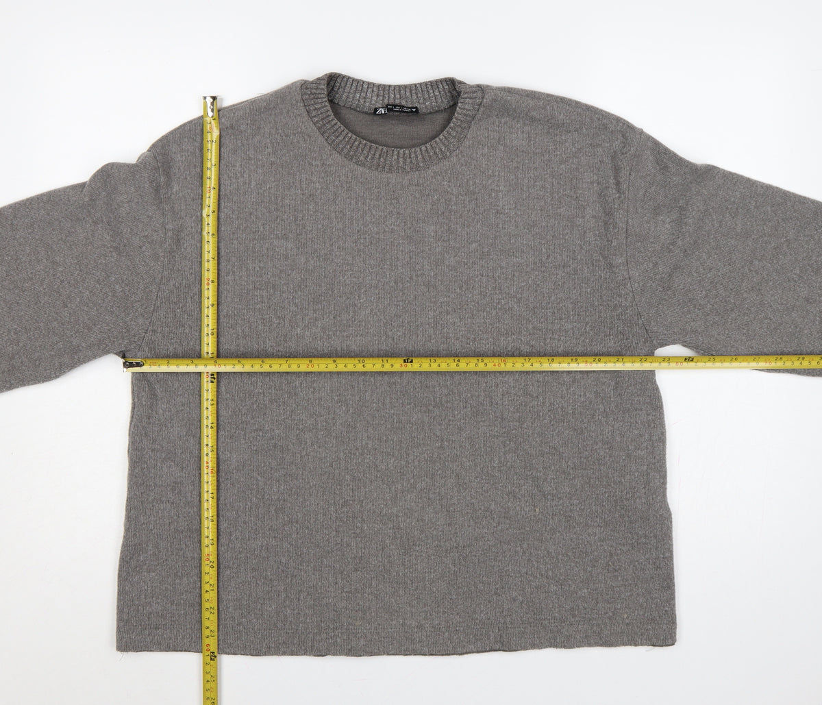 Zara Women Grey L Fine Knit Crew Neck Long Sleeve Pullover Jumper