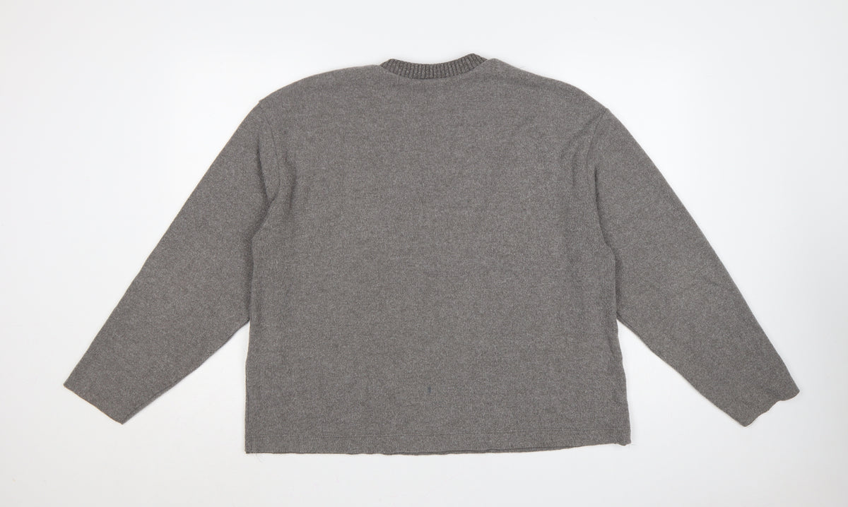 Zara Women Grey L Fine Knit Crew Neck Long Sleeve Pullover Jumper