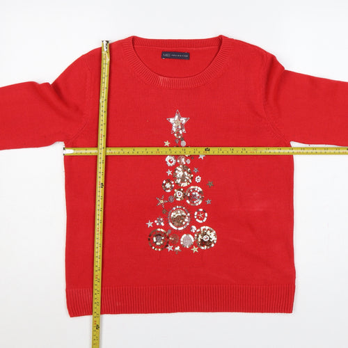 Marks and Spencer Women Red M Christmas Sequin Tree Raglan Jumper