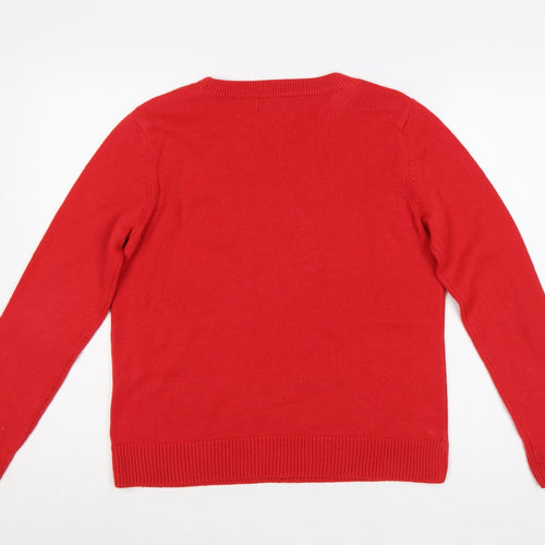Marks and Spencer Women Red M Christmas Sequin Tree Raglan Jumper