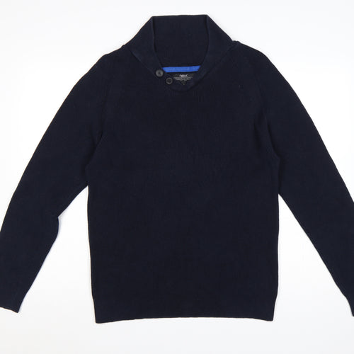 Next Men’s Blue Cotton Shawl Collar Button Pullover Jumper L