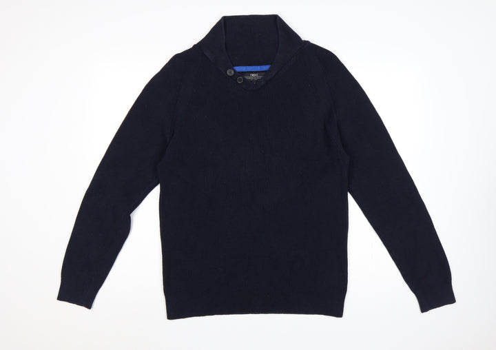 Next Men’s Blue Cotton Shawl Collar Button Pullover Jumper L