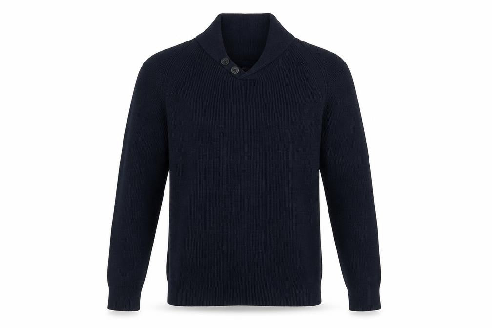 Front view of Next Men’s Blue Cotton Shawl Collar Button jumper L