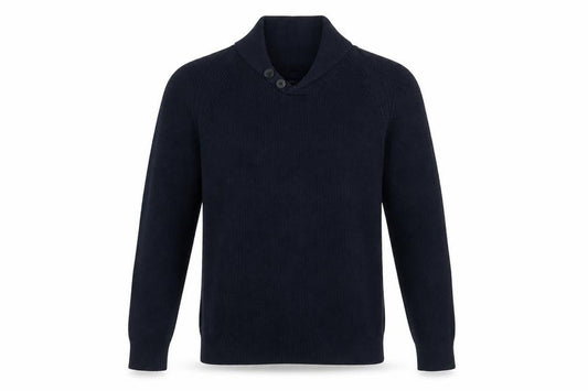 Next Men’s Blue Cotton Shawl Collar Button Pullover Jumper L